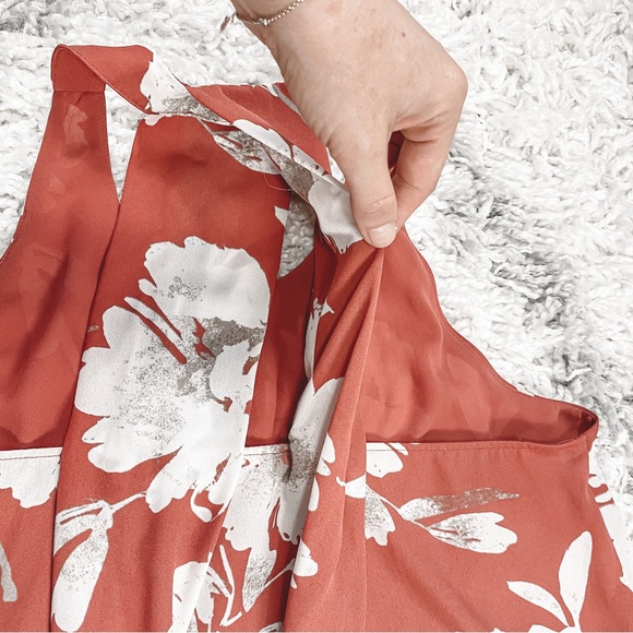 Loft Coral/White Floral Print Flowy Sleeveless Blouse Size Small - Picture 6 of 8